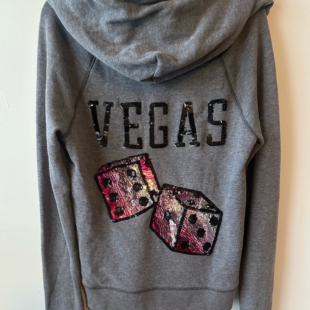 VS Pink Vintage Gray Vegas Sequin Bling Dice Hoodie XS